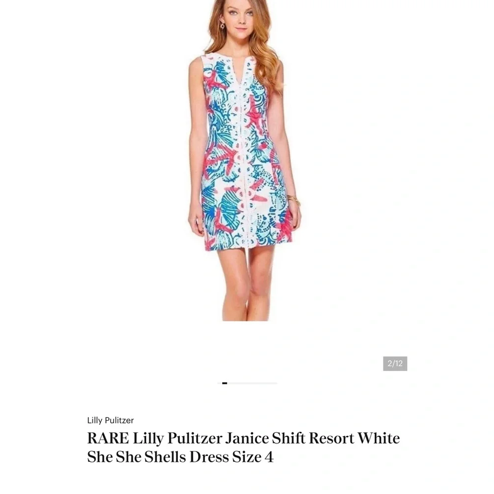 Excellent condition! Rare, Lilly Pulitzer Coral, Navy & Aqua Print Shift Dress - Picture 8 of 8